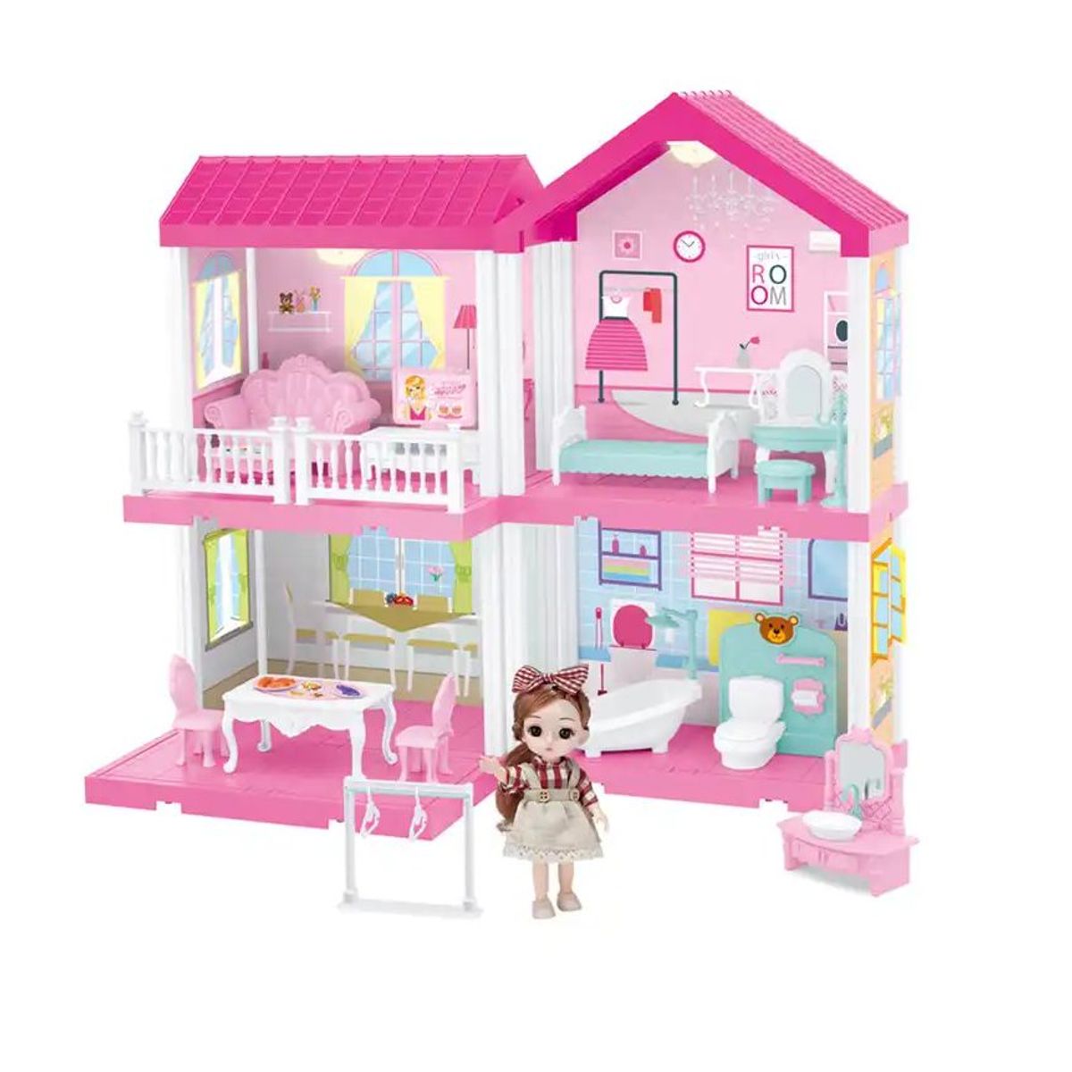 KIDSHOP - Casa De Muñecas Infantil Cocina Sala Y Dormitorio Fino X1257