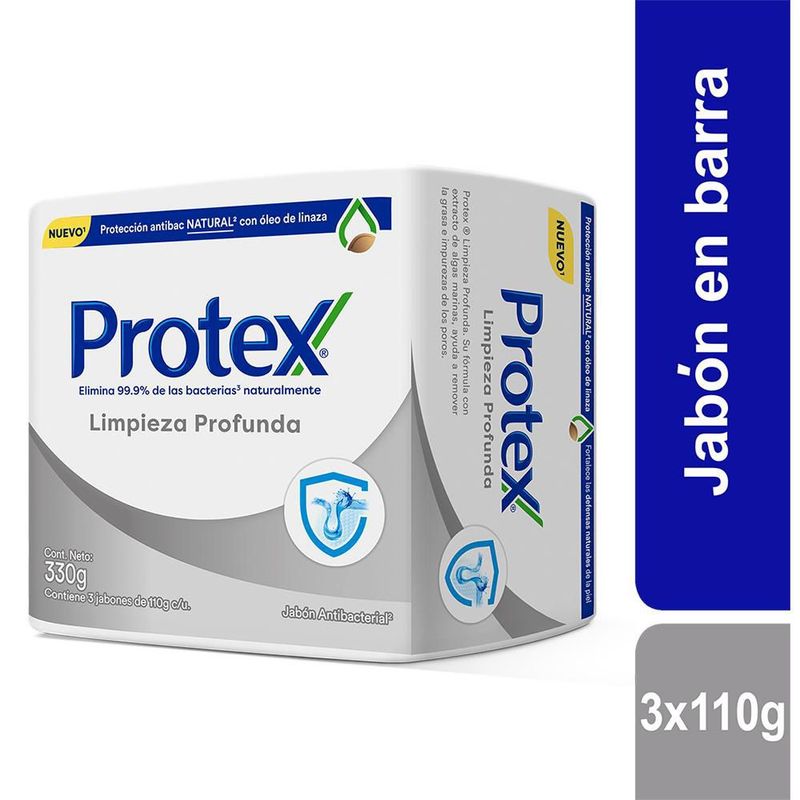 PROTEX - Jabón Antibacterial Protex Limpieza Profunda Barra 110g x3und.---
