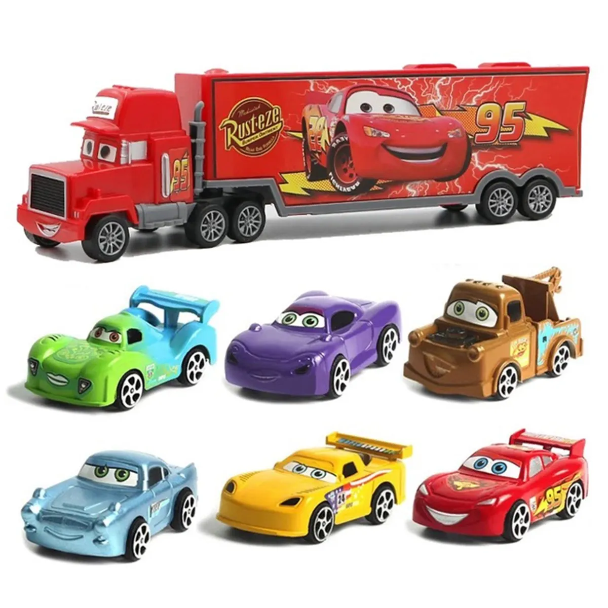 MULTIPLACE COLOMBIA - Tractomula a fricción de escala cars 1:24 con 6 vehículos-