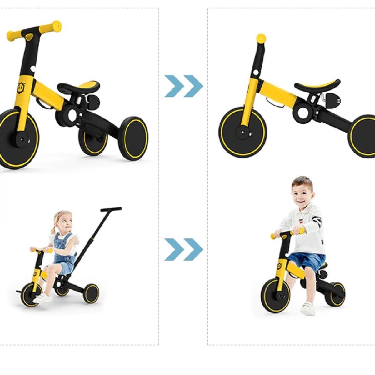 GENERICO - Triciclo Con Guía Y Bicicleta Inicación 5 En 1 Bebe AMARILLO