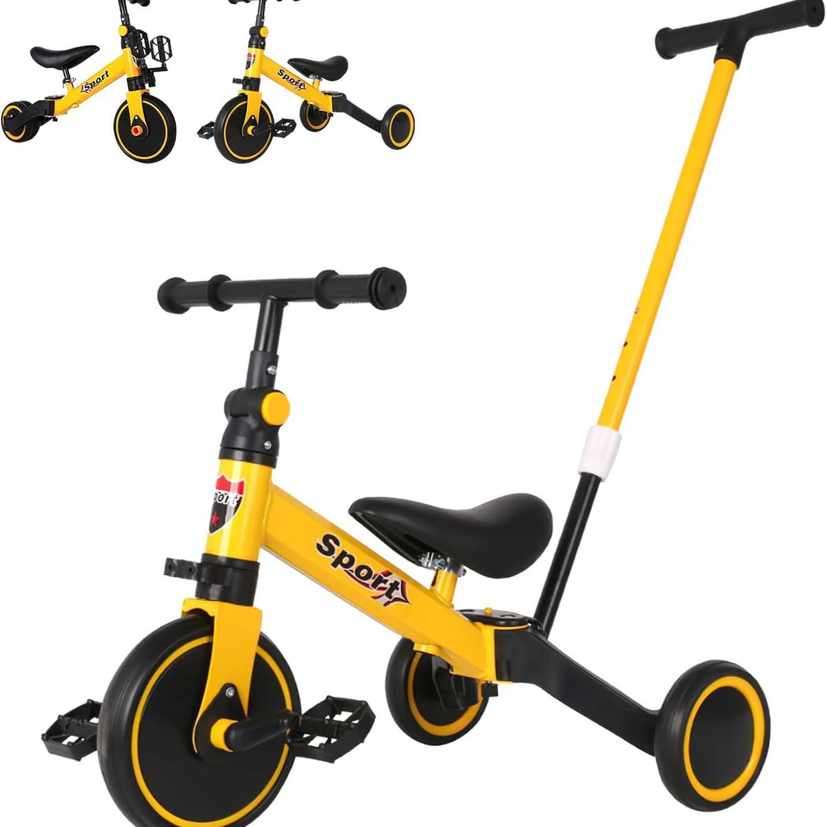 GENERICO - Triciclo Con Guía Y Bicicleta Inicación 5 En 1 Bebe ROJO