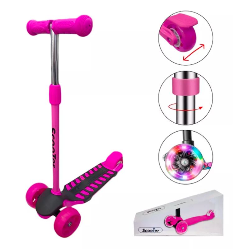 GENERICO - Patineta Scooter Kick And Ride Llantas Anchas Y Luces Rosa