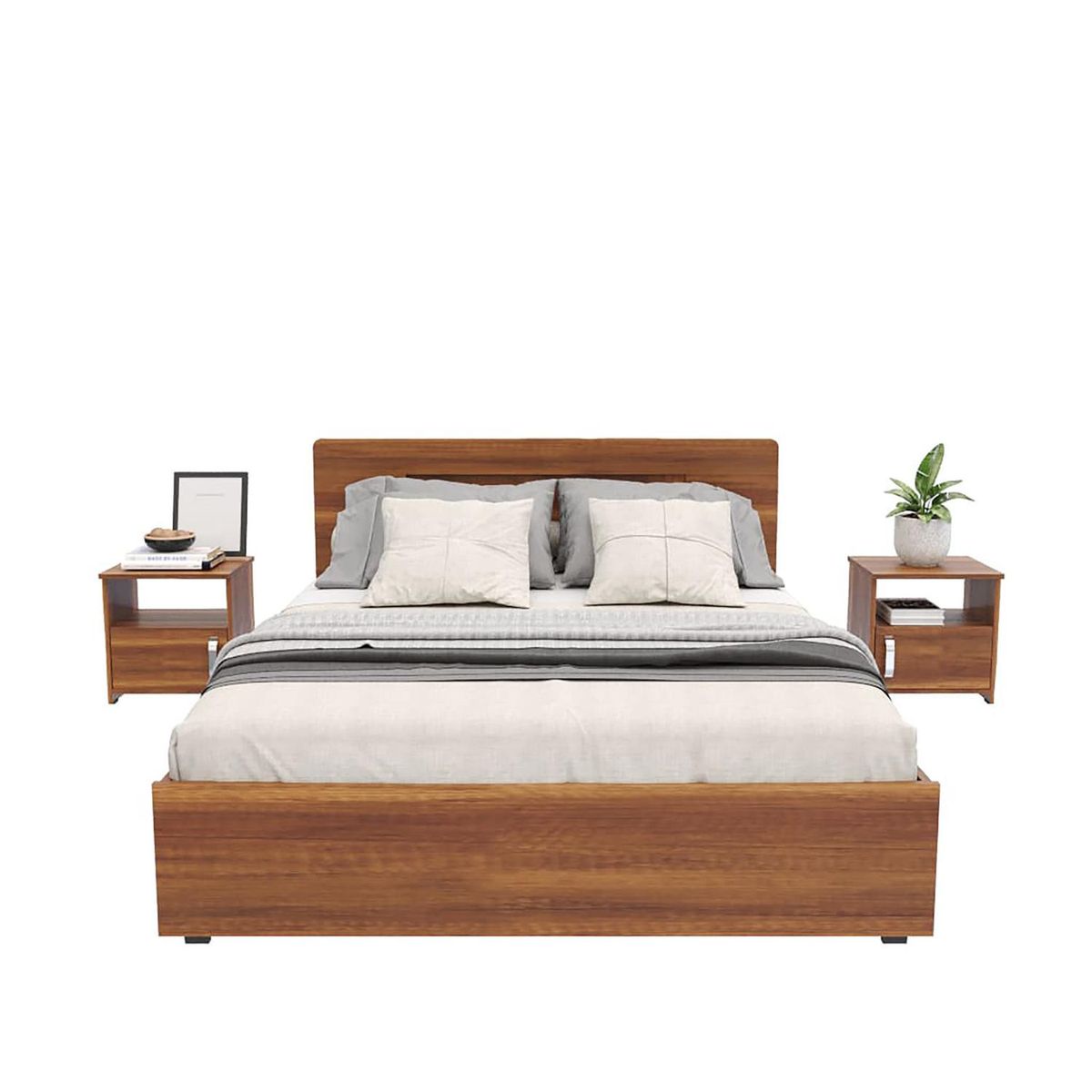 MADERKIT - Combo Cama Doble (140 cm) + 2 Mesas de Noche Praga
