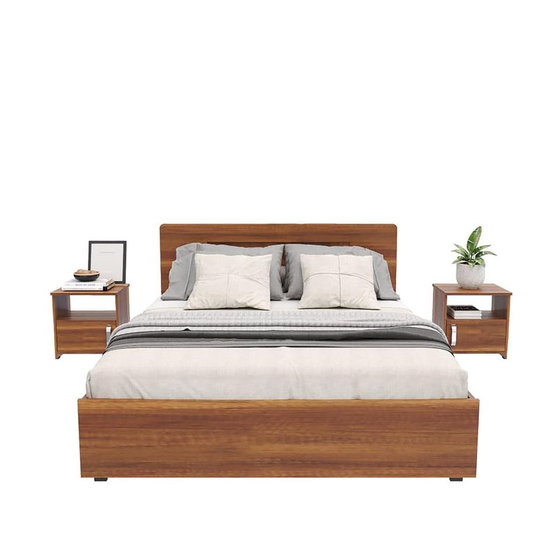 MADERKIT - Combo Cama Doble (140 cm) + 2 Mesas de Noche Praga