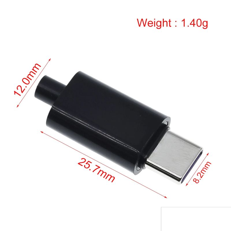 GENERICO - Conector Usb Tipo C Macho 65W 5A 12x25mm