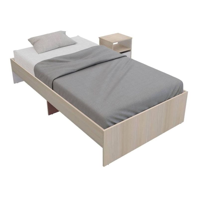 MADERKIT - Combo Cama + 1 Mesa De Noche Maderkit Color Manzano/Blanco