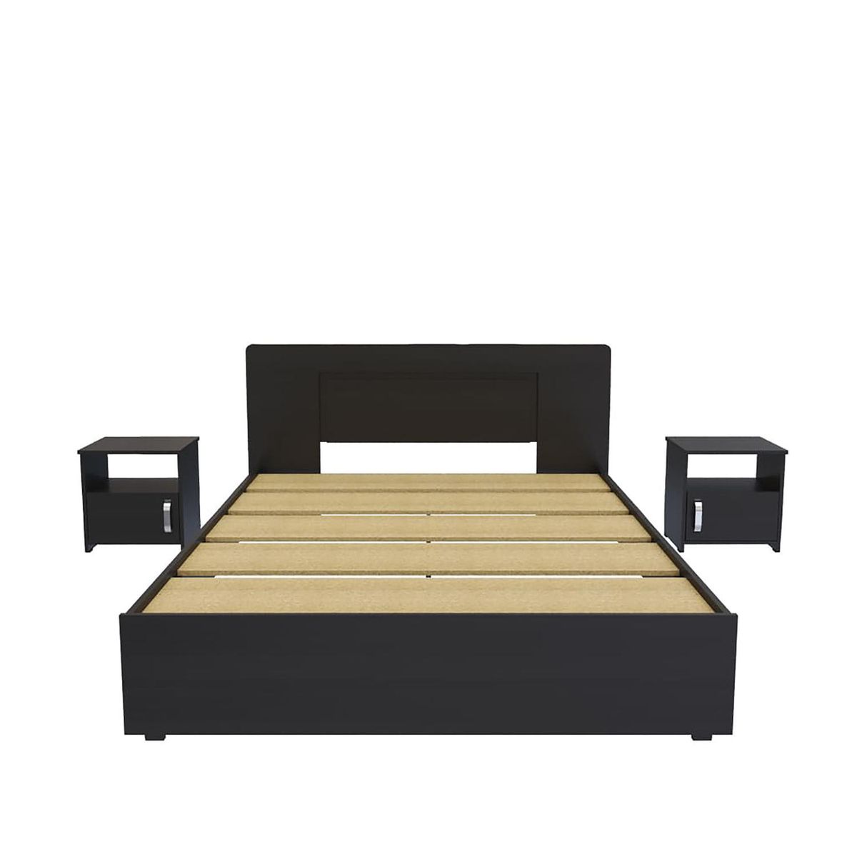 MADERKIT - Combo Cama Doble (140 cm) + 2 Mesas de Noche Praga