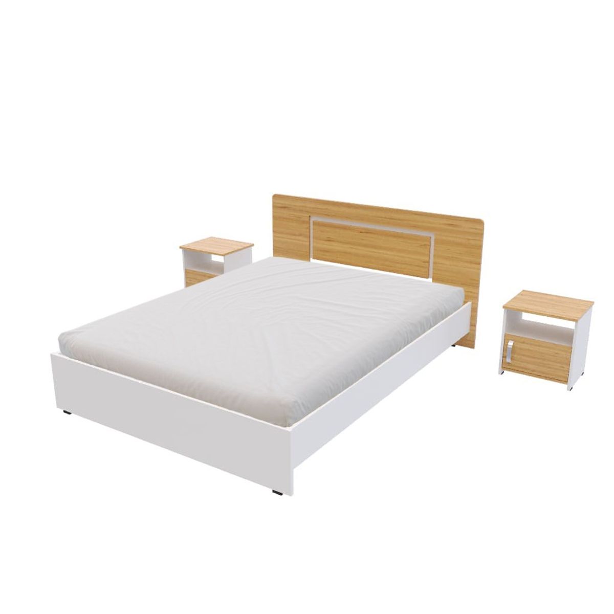 MADERKIT - Combo Cama Doble (140 cm) + 2 Mesas de Noche Praga