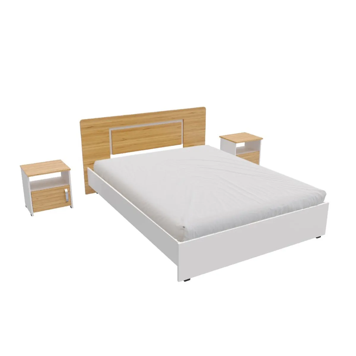 MADERKIT - Combo Cama Doble (140 cm) + 2 Mesas de Noche Praga