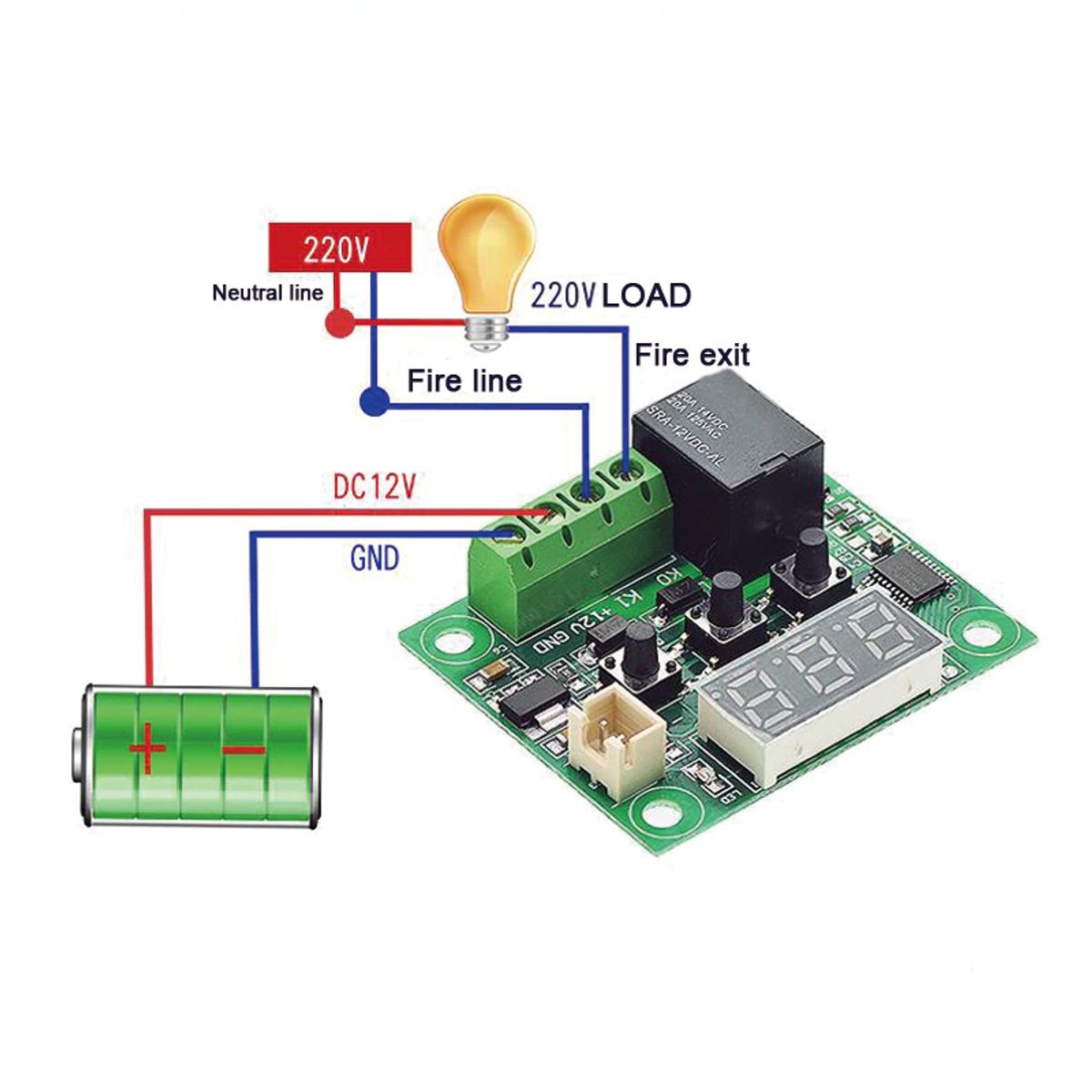 GENERICO - Termostato Digital Control Temperatura W1209 Incubadora 12V -50-110C