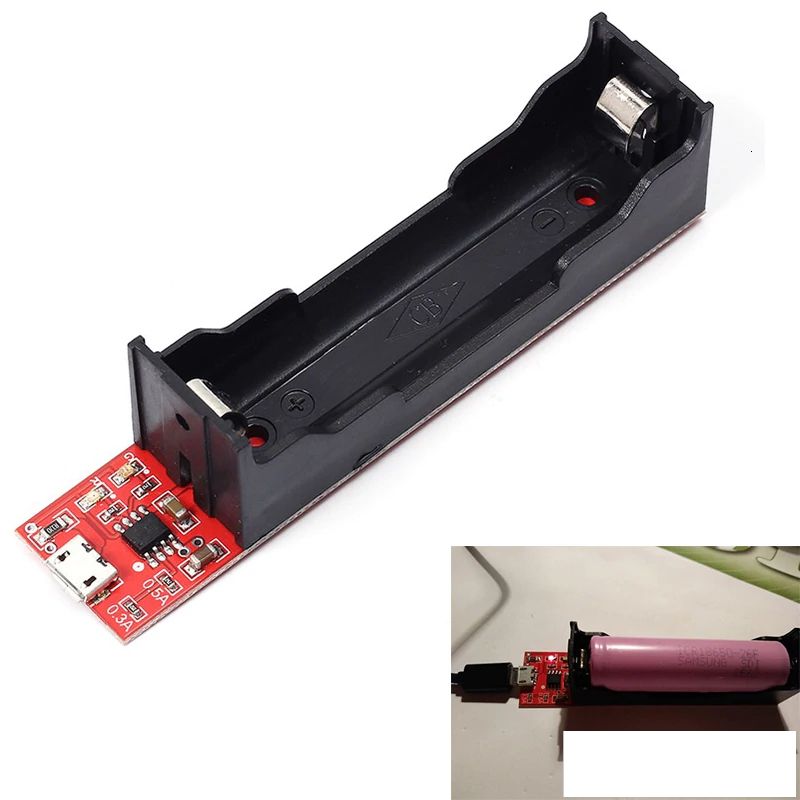 GENERICO - Cargador Bateria Lipo BMS TEC4056 TP4056 1S Con Soporte Pila 18650