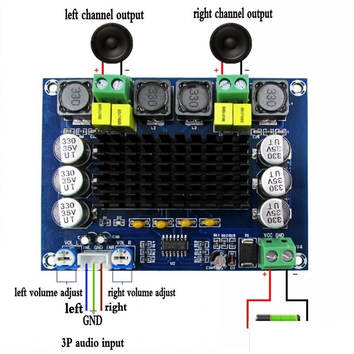GENERICO - Amplificador Audio Estereo XH-M543 TPA3116d2 2x120W 120W 12-26V