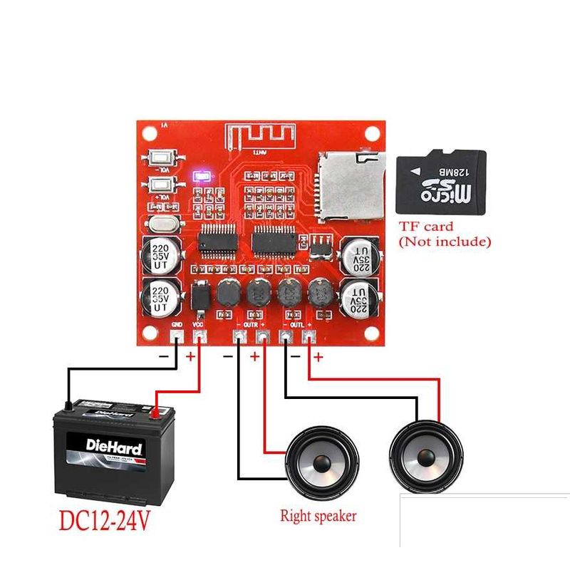 GENERICO - Amplificador Audio Estereo Bluetooth XH-A233 12-24V 2x15W MicroSD