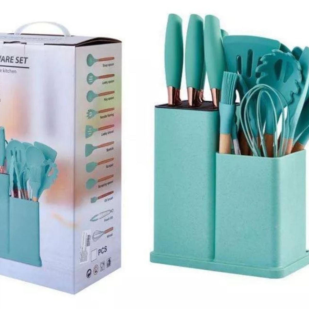 SHENGSHOU - Set De 19 Utensilios De Cocina Premium Cucharones Cuchillos