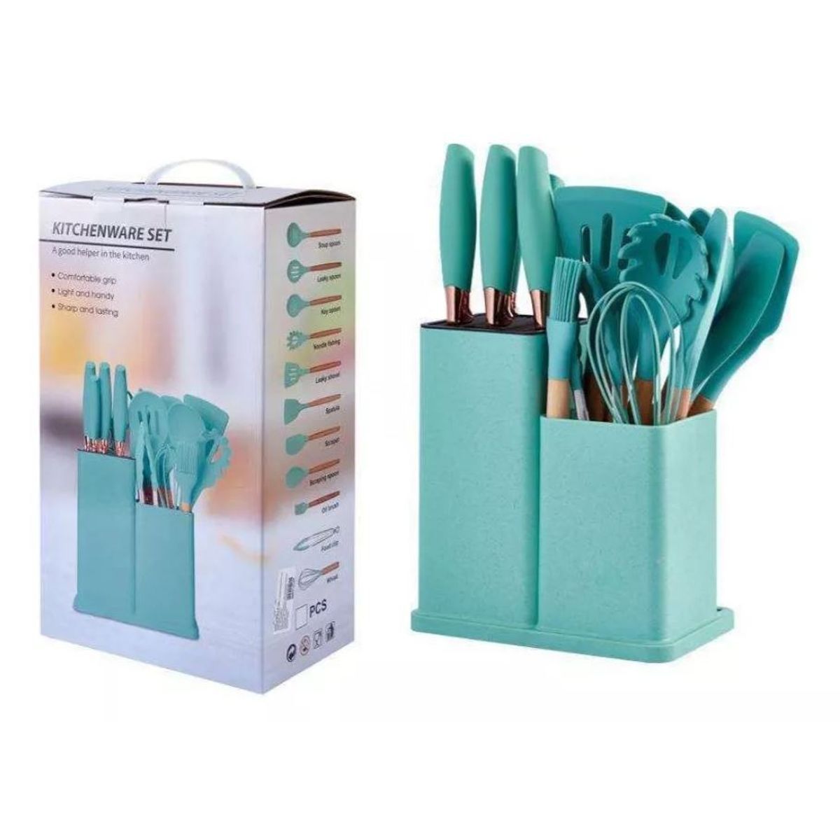 SHENGSHOU - Set De 19 Utensilios De Cocina Premium Cucharones Cuchillos