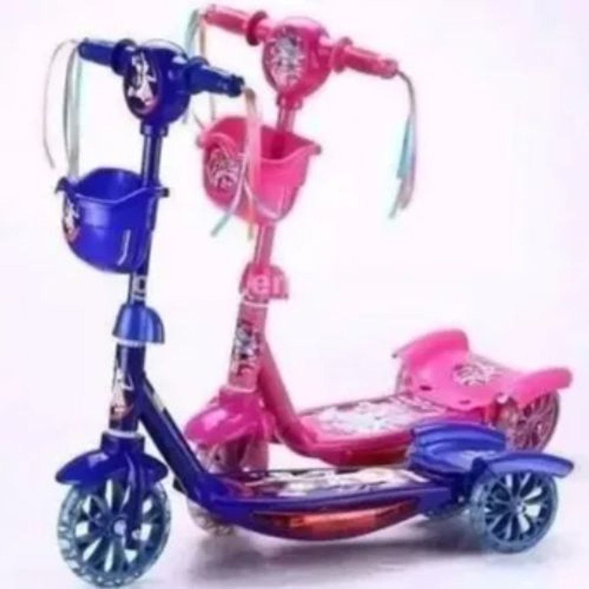 GENERICO - Patineta scooter para niños con luces y canasta de 3 ruedas.