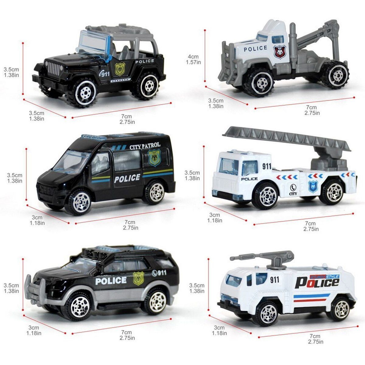 DAYOSHOP - Colección Carros Policia Rescate Juguete Carroceria Demetal