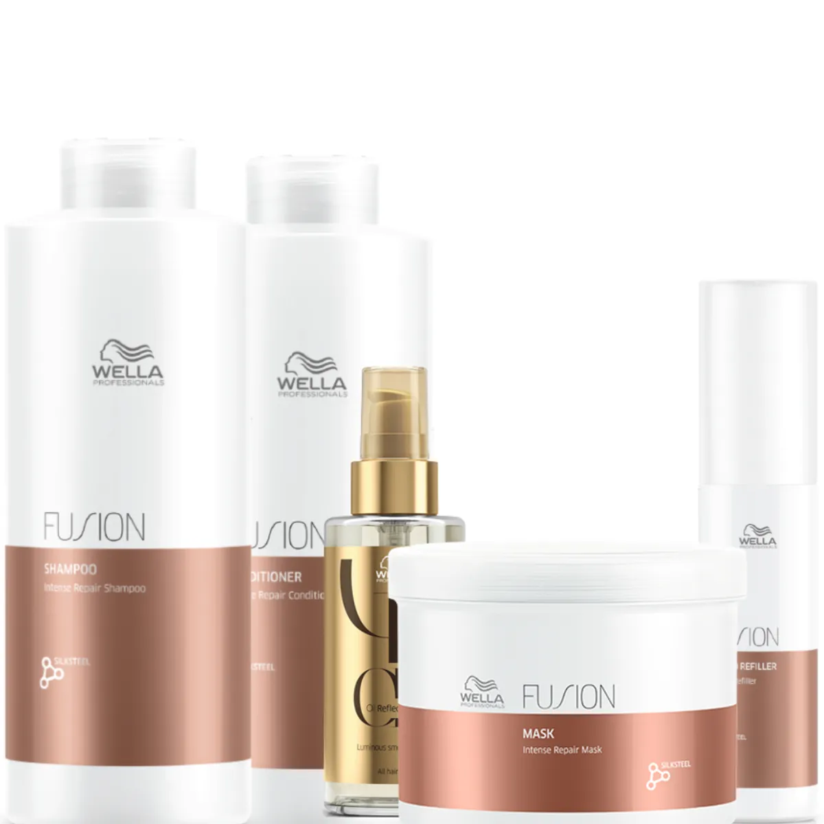 WELLA - Kit Wella Fusion Shampoo Litro + Acondicioandor + Mascarilla + Oleo + Amino Refiller