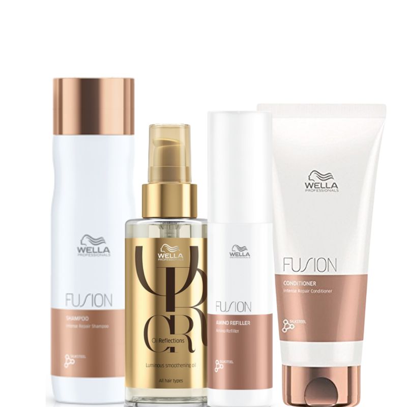 WELLA - Kit Wella Fusion Shampoo + Acondicionador + Amino Refiller + Oleo