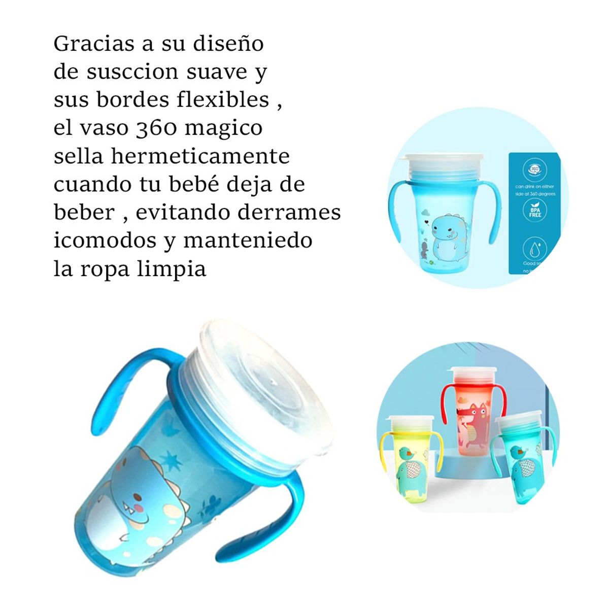 GENERICO - Vaso Mágico Antiderrame 360 Libre Bpa Con Asas - AZUL