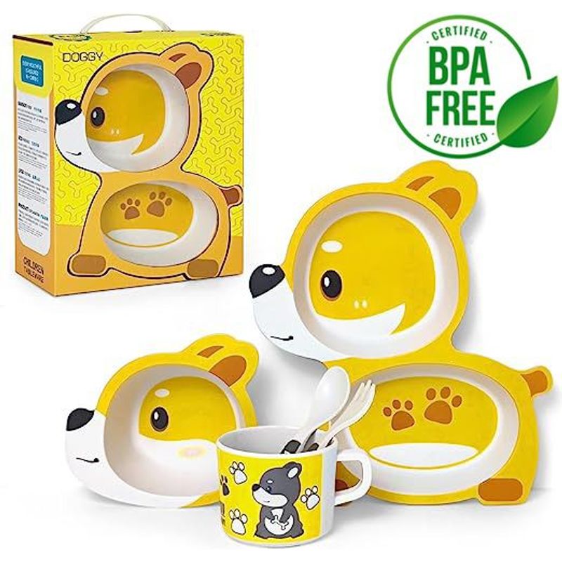 GENERICO - Set Vajilla Para Bebes Niños Bambu - Animalitos - Perrito
