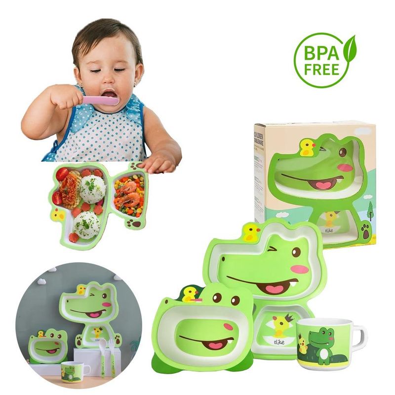 LANZURY IMPORTACIONES - Set Vajilla Para Bebes Niños Bambu - Animalitos - Cocodrilo