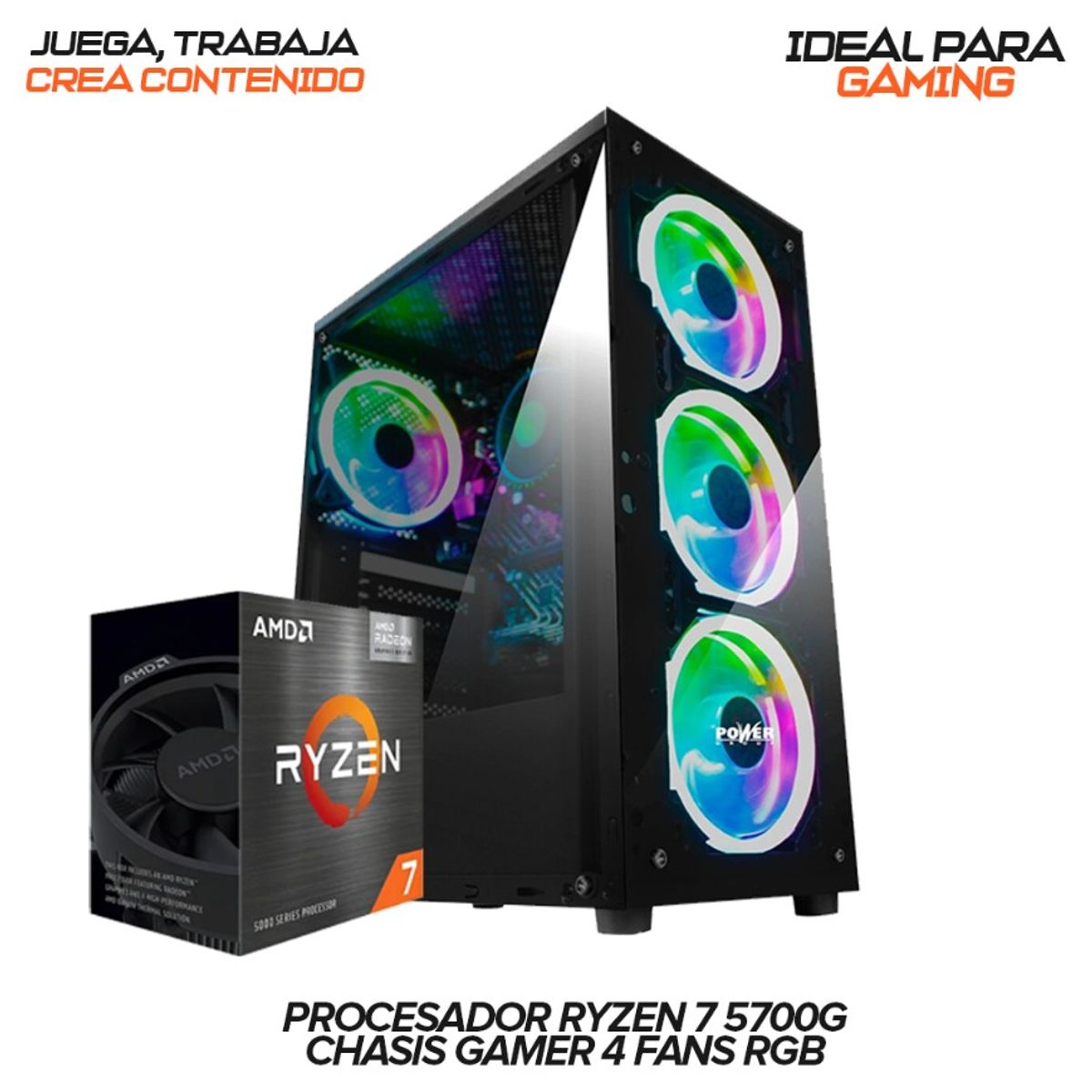 AMD - TORRE GAMER RYZEN 5 5600G - RTX 3050 6GB - 16GB RAM - 1TB SSD M.2 - MONITOR 22" FHD + COMBO