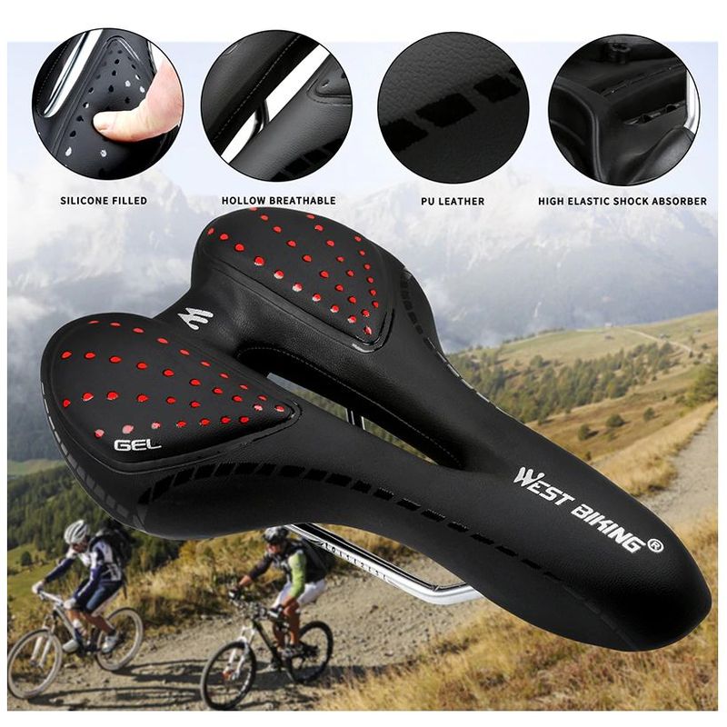 GENERICO - Sillín Asiento Gel Ciclismo Cuero Bicicleta de Ruta o Mtb