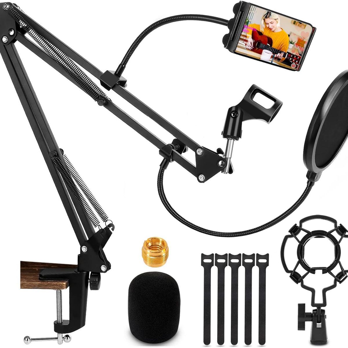 GENERICO - Kit Soporte Paral Brazo Articulado para Micrófono Filtro Antipop Araña