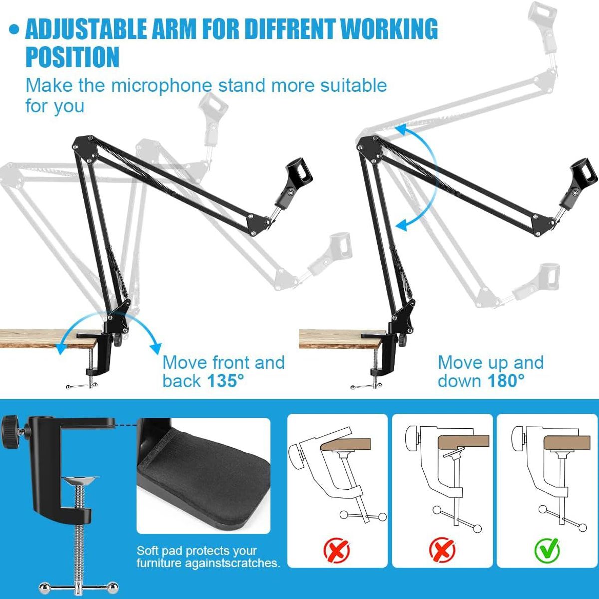 GENERICO - Kit Soporte Paral Brazo Articulado para Micrófono Filtro Antipop Araña