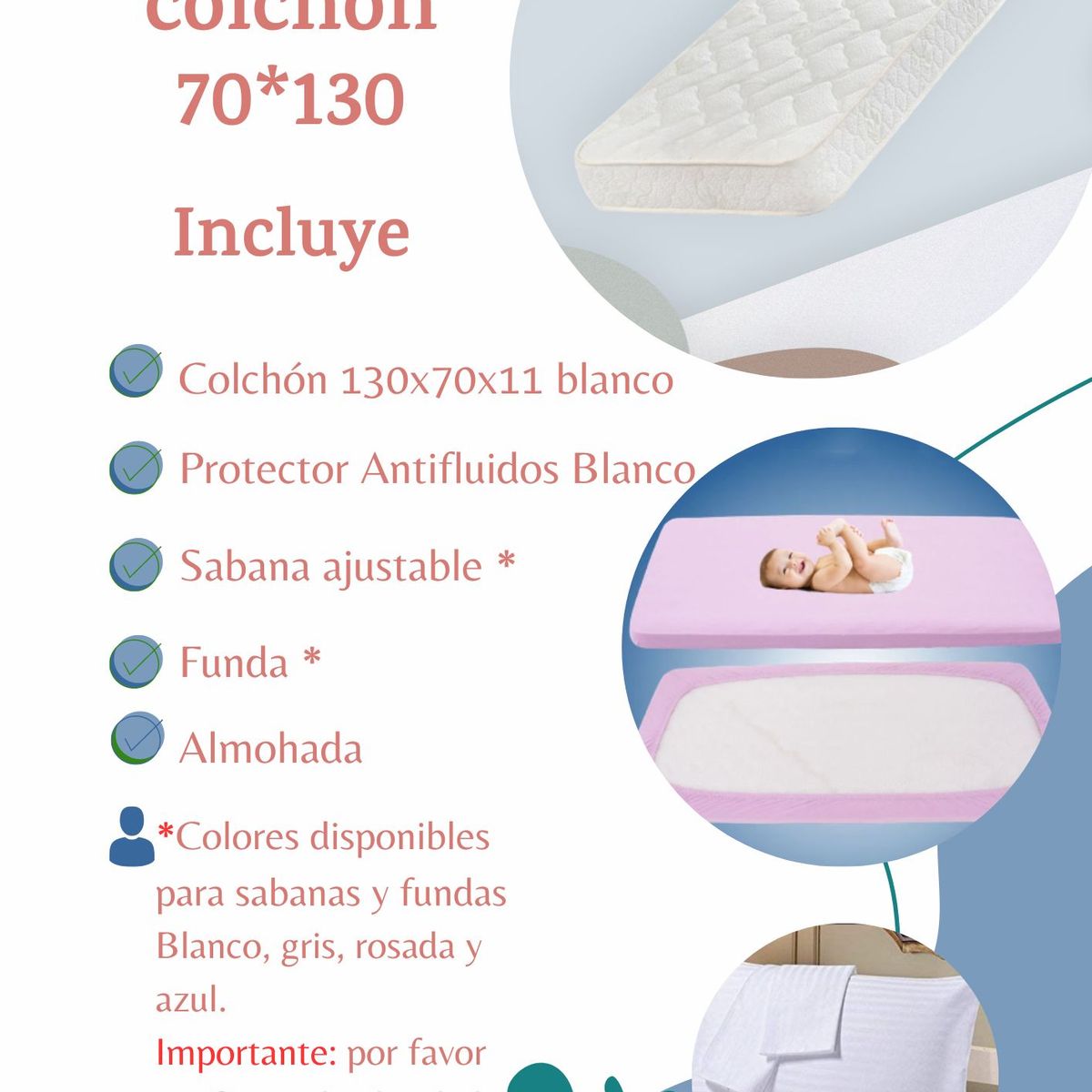 IKSA - Combo Colchón 5 piezas para cuna de 130x70x11