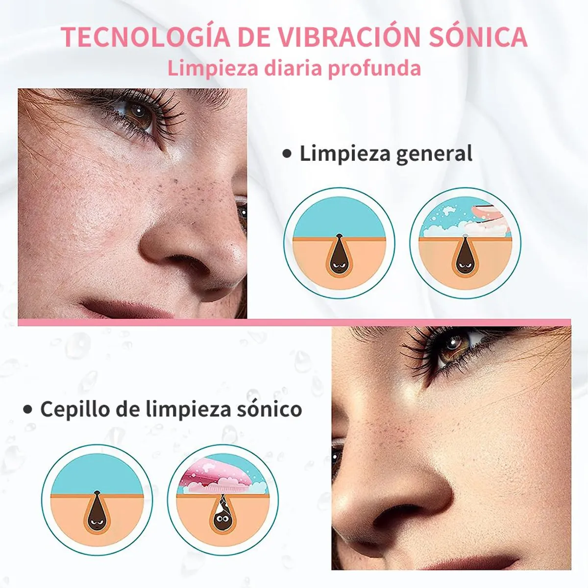 CARER SPARK - Cepillo Facial Limpiador Luna Fofo Exfoliador Masajeador Rosa