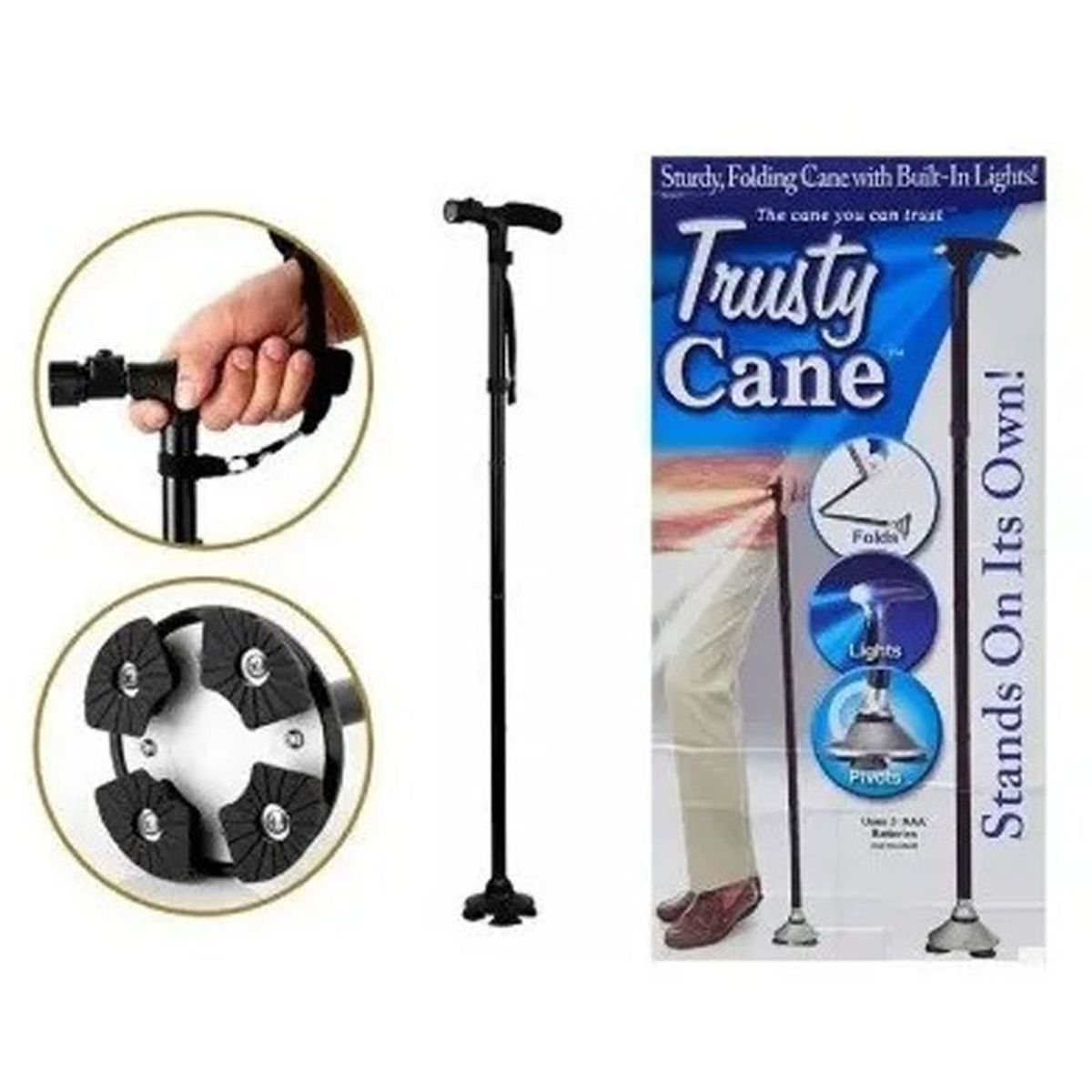 GENERICO - Bastón plegable fácil uso portátil 100 nuevo + luz led