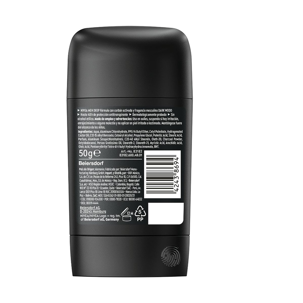 NIVEA - Desodorante Nivea Men Deep Black Carbón Barra X 50Ml