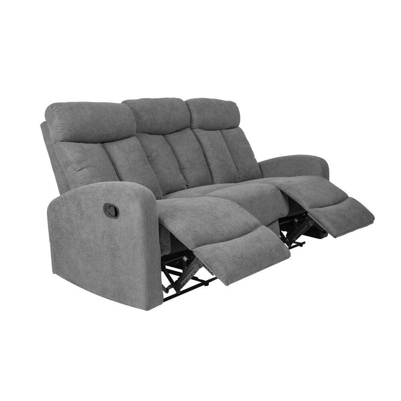 MUEBLES FIOTTI - Sofa Reclinable 3 Puestos Gris Poliester Trudy