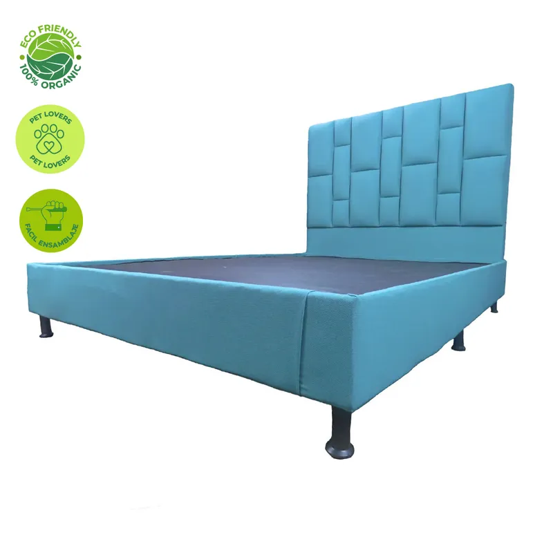 GENERICO - Base Cama Doble con Cabecero tapizado 140 x 190 color Azul