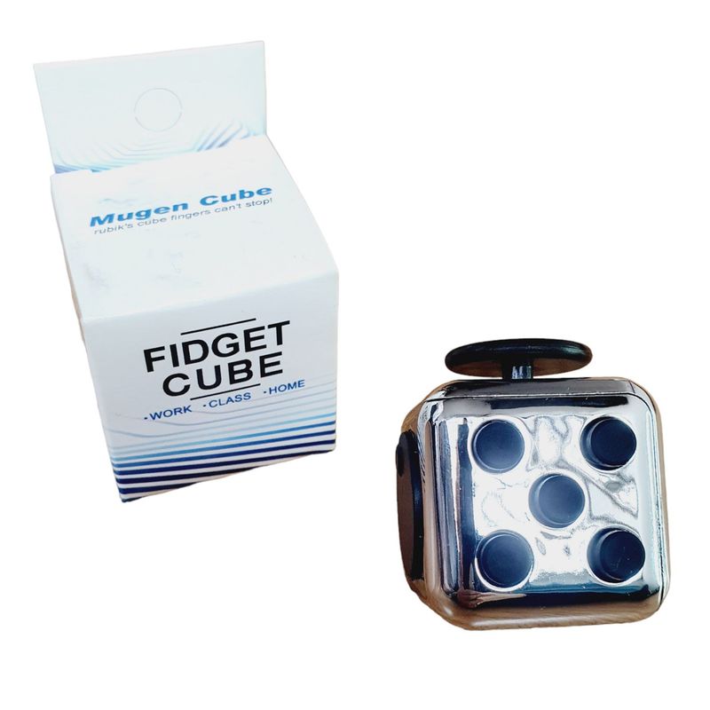 GENERICO - Fidget Cube Plateado Goma Metalizado Antiestres 6 En 1 Alta Calidad
