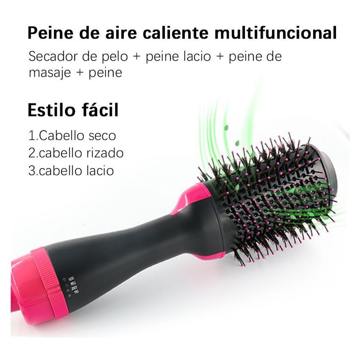 GENERICO - Cepillo secador cabello alisador rizador 3 en 1 multifunción