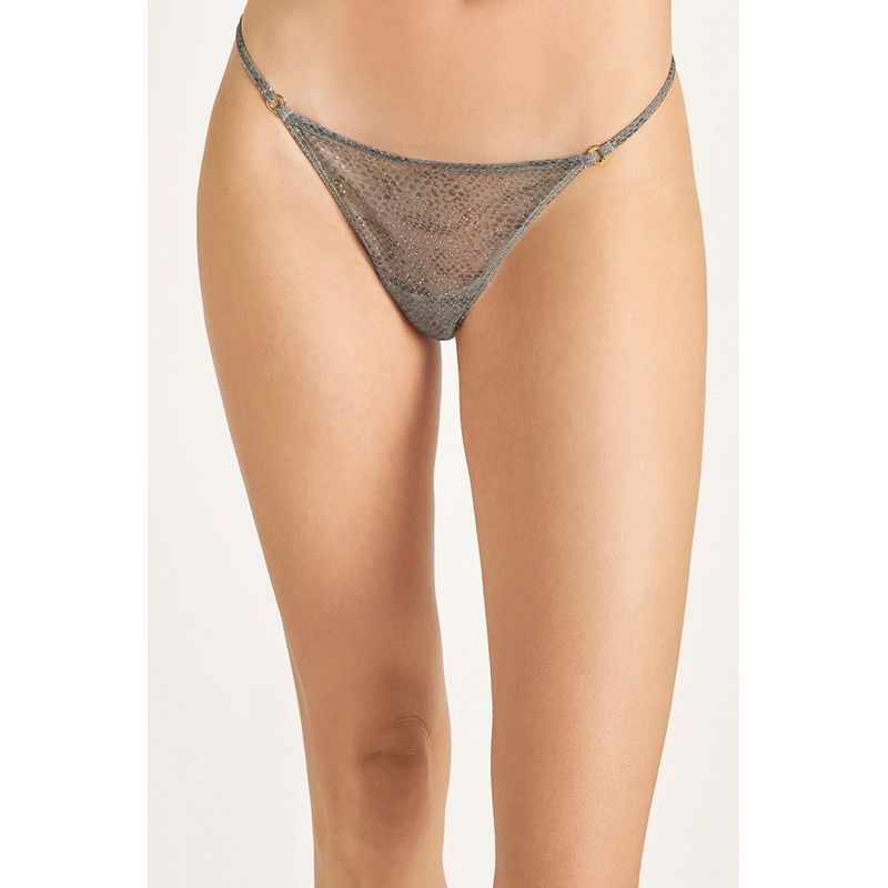 TOUCHE LINGERIE - PANTY BRASILERO EN TUL ESTAMPADO Y AROS EN ORO