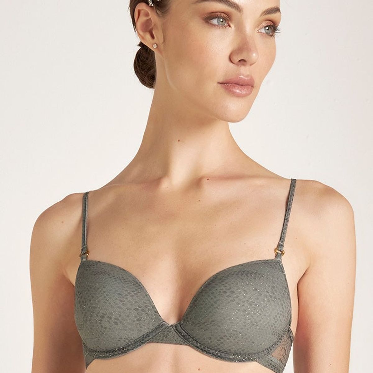 TOUCHE LINGERIE - BRASIER CLÁSICO EN TUL ESTAMPADO Y AROS EN ORO