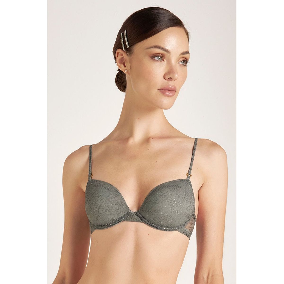 TOUCHE LINGERIE - BRASIER CLÁSICO EN TUL ESTAMPADO Y AROS EN ORO