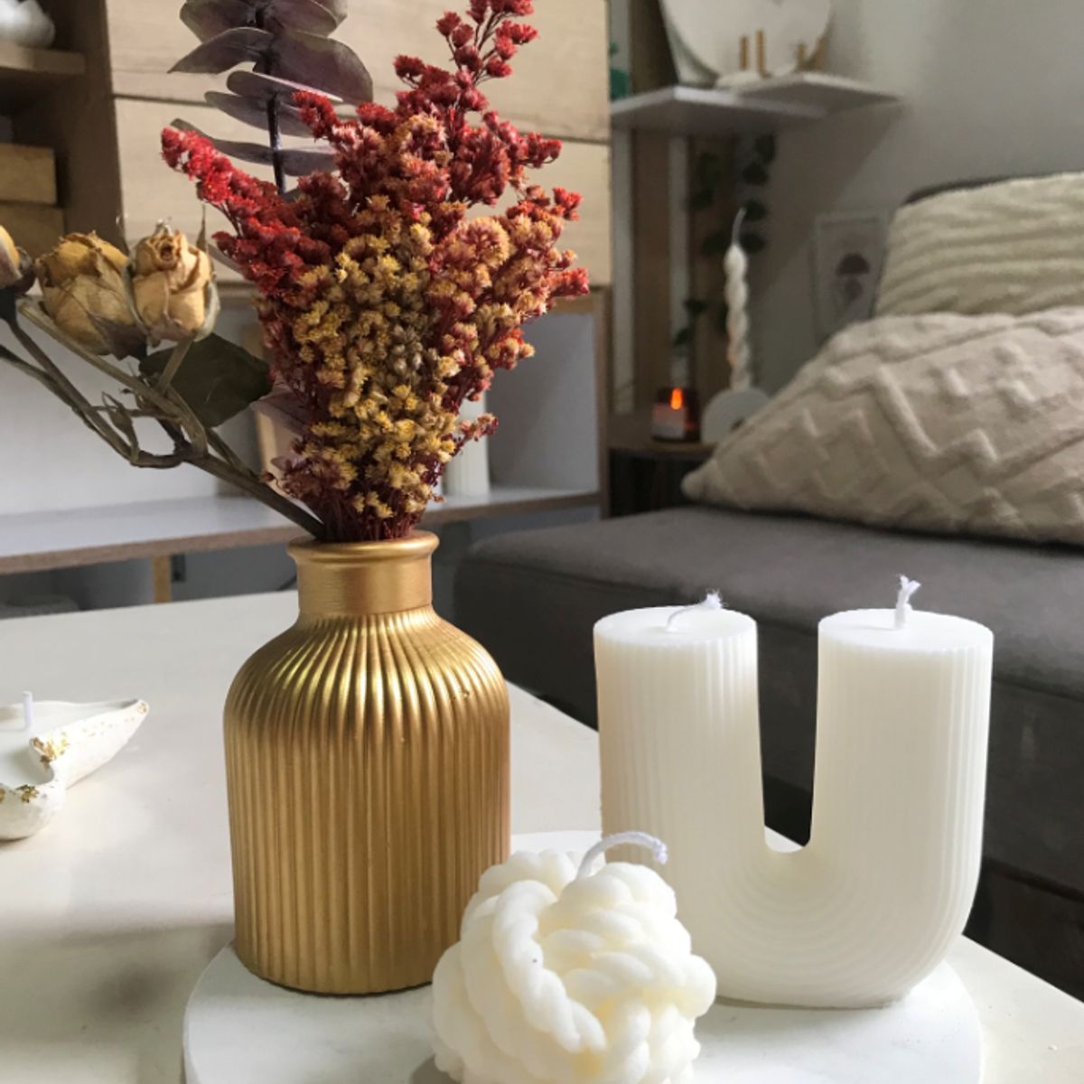 DECORACIONES ALE Y GABI - Centro Decorativo de mesa Kenia Jarron Flores Adornos y Vela