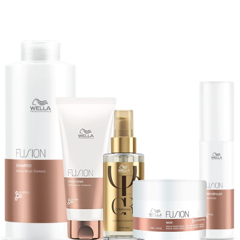 WELLA - Kit Wella Fusion Shampoo Litro  Mascarilla  Oleo  Amino Refiller  Acondicionador