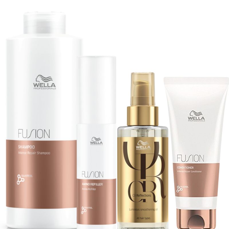 WELLA - Kit Wella Fusion Shampo Litro  Acondicioandor  Oleo  Amino Refiller