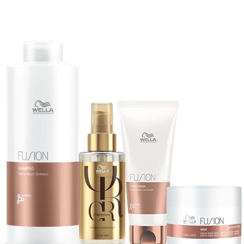 WELLA - Kit Wella Fusion Shampoo Litro  Acondicioandor  Mascarilla  Oleo
