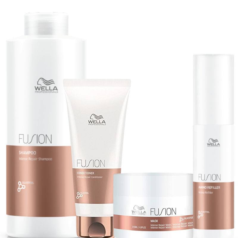 WELLA - Kit Wella Fusion Shampoo Litro  Acondiconador  Macarilla  Amino Refiller