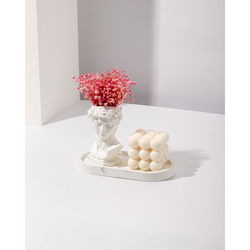 DECORACIONES ALE Y GABI - SET JARRON DAVID Y  BASE DECORATIVA  Y  FLORES ROSADAS Y VELA