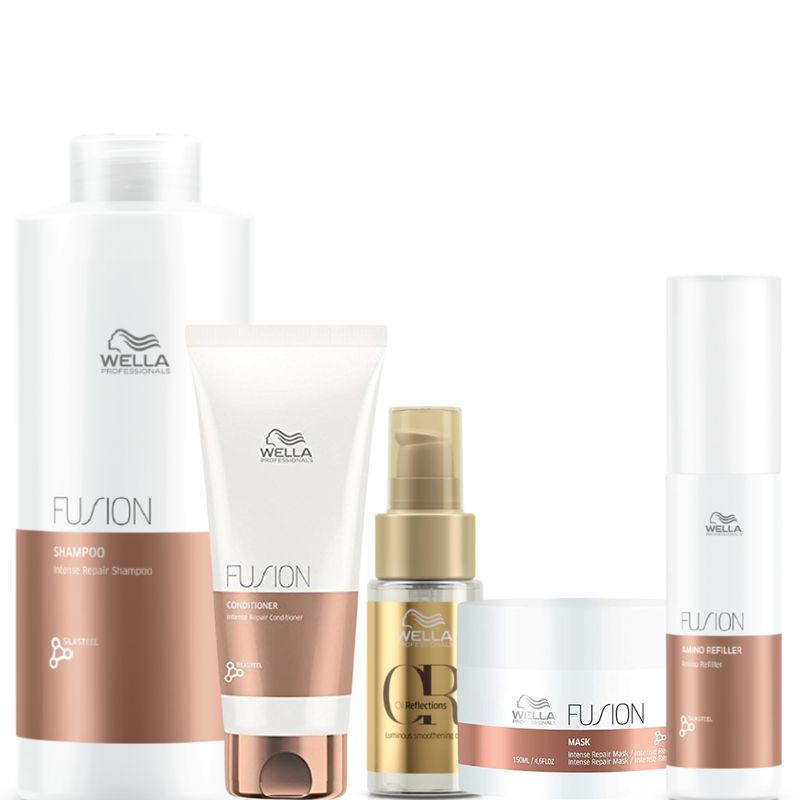 WELLA - Kit Wella Fusion Shampoo Litro  Mascarilla  Acondicionador  Amino Refiller  Oleo
