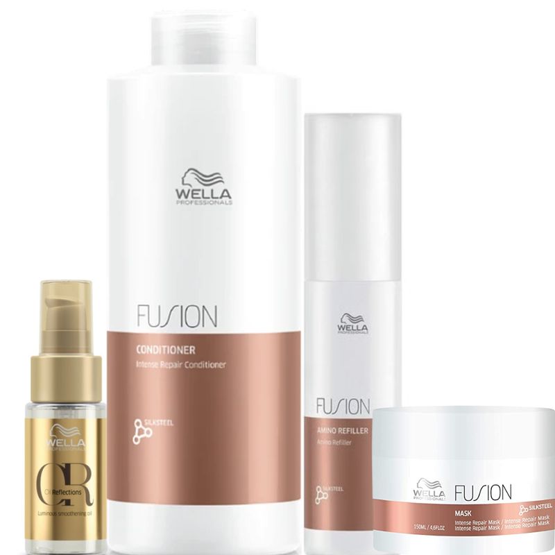 WELLA - Kit Wella Fusion Acondicionador Litro + Mascarilla + Oleo + Amino Refiller