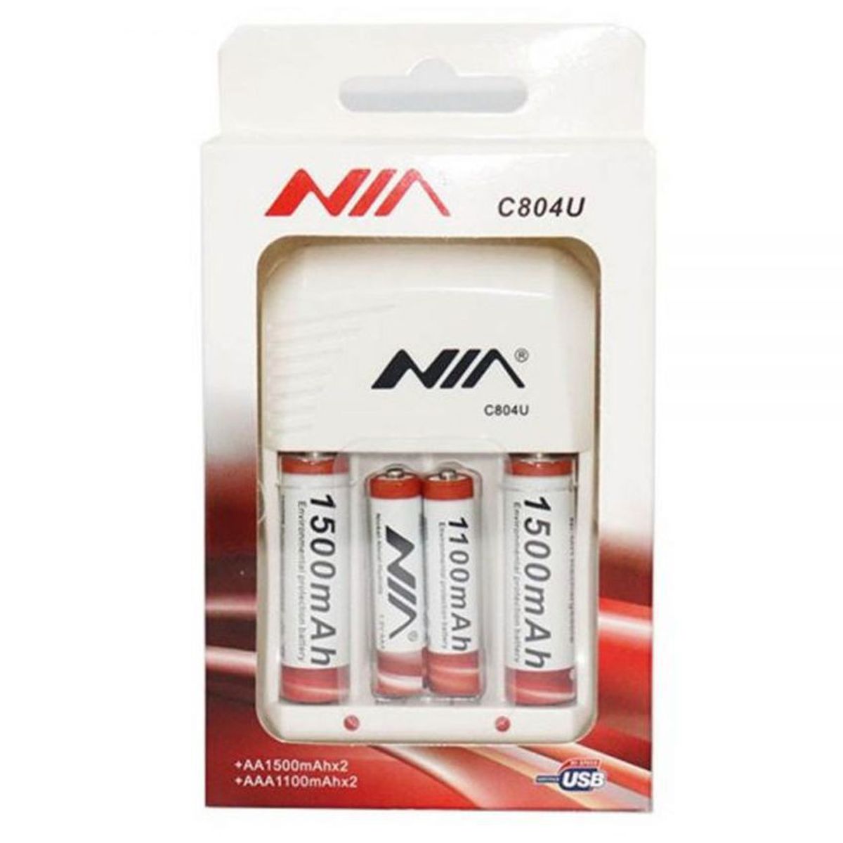 NIA - Baterías nia aa/aaa recargables x4 pack + cargador full